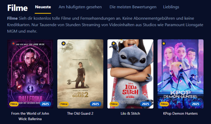 Screenshot der Kinokiste Benutzeroberfläche im Retro Stil mit grünem Text auf dunklem Hintergrund